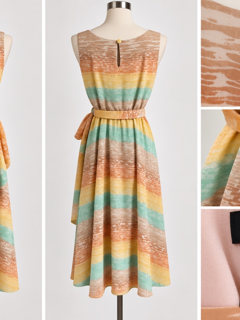 J.B.S. Striped Sleeveless Midi Dress in Peach, Yellow & Aqua